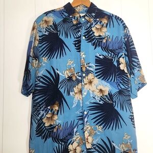 Tasso Elba Island Silk Linen Blend short sleeve Resort Wear Hawaiian print shirt